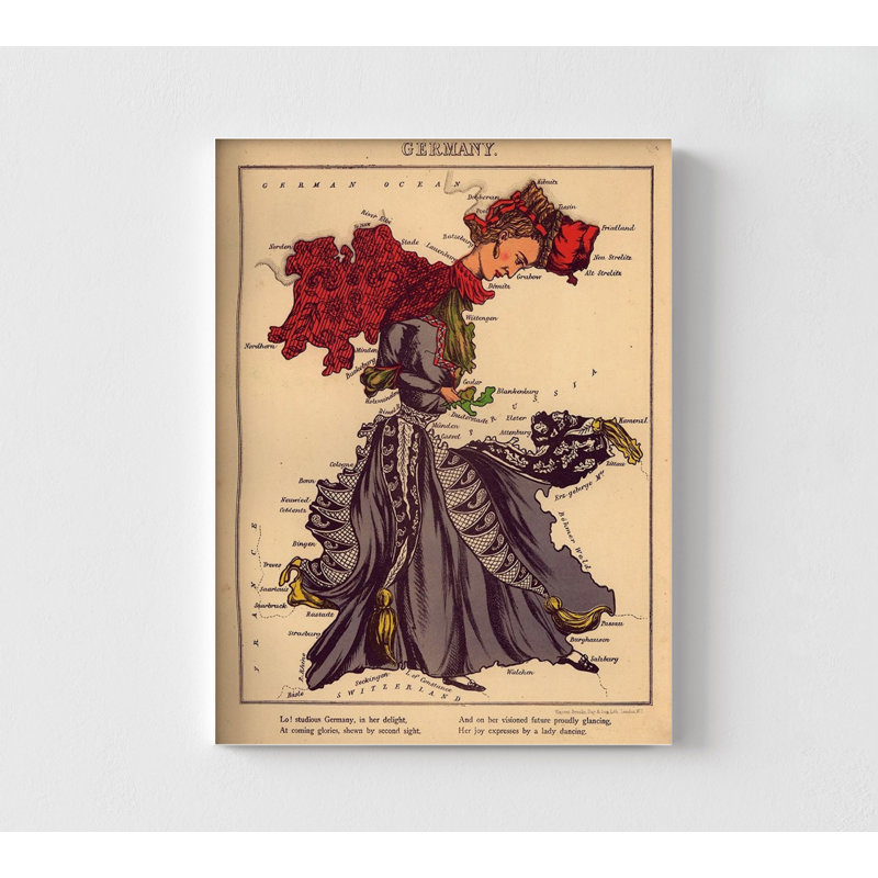 Anthropomorphic Map Of Germany, Funny German Poster, Map Of Germany Decor, Rustic Library German Print, Germany Old Map Poster Print