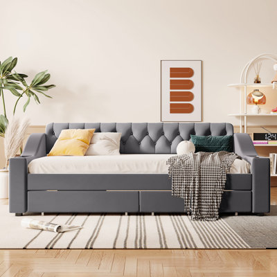 Twin Daybed With Ports And Storage - Resting Area Armrest , Modern Design Bed