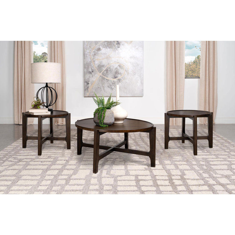 Ensemble de tables basses et de tables de bout en bois massif 3 pièces Searle, 3 Pieces: Coffee Table, 2 End Tables