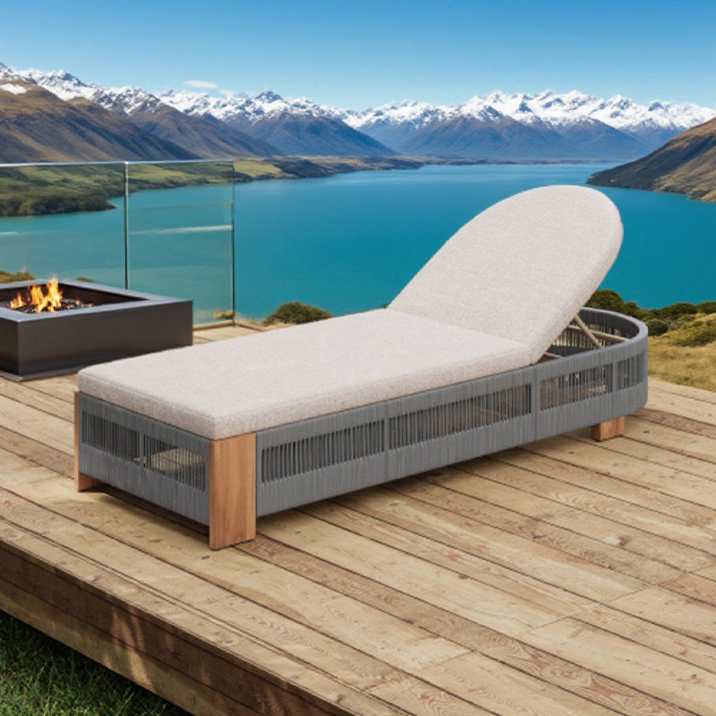 Adjustable Backrest Outdoor Chaise – Acacia Wood, Grey Rope & Cushion