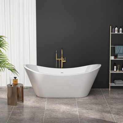 67" x 29.5" Freestanding Soaking Acrylic Double Slipper Bathtub with Drain and Overflow