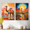 Chameau dans un paysage désertique coloré du Sahara I - Ensemble de 2 décorations murales en métal