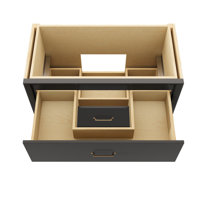 Meuble-lavabo simple à deux tiroirs Alexandra, Noir cassé, Or satiné, 42"