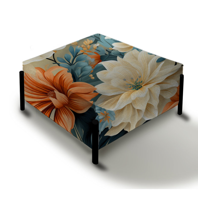 Terre cuite chaude et motif floral floral - grand repose-pieds carré floral