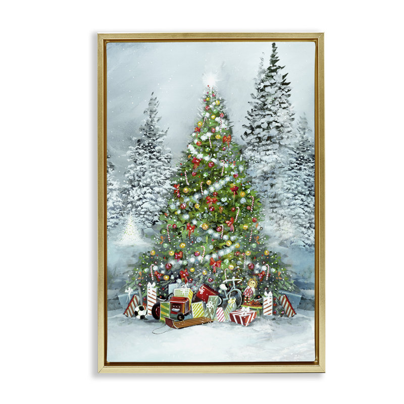 «Mistletoe Kisses», art de la giclée encadrée par Ruane Manning, Cadre flottant métallique doré, H 31 po x l 21 po