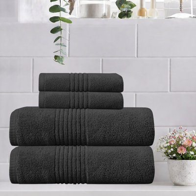 Ensemble de serviettes de bain 100% coton 100% coton zéro torsion Phoebe Home Weavers, 16 po x 24 po (2), 27 po x 54 po (2) (2 serviettes de bain, 2 essuie-mains), noir