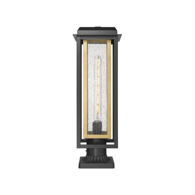 Lampadaire d'extérieur 20 po à 1 lumière de style côtier noir mat et laiton avec verre ensemencé 20 po