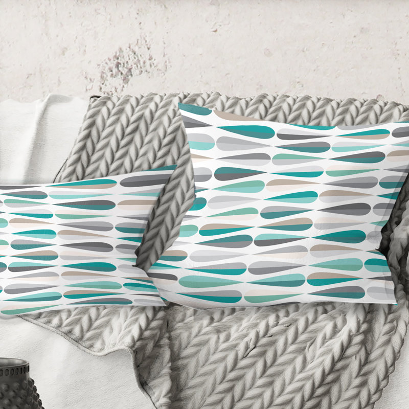 Coussin Retro Retro Drops V - Mid-Century Modern, 16 po x 1 po, Bleu sarcelle/Gris