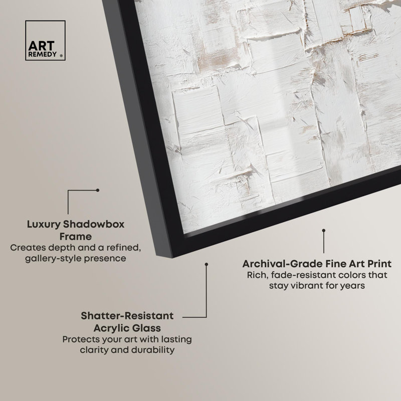 «White Palimpsest Surface I Boho Art Shadowbox» par Art Remedy, H 25 po x l 21 po, Noir