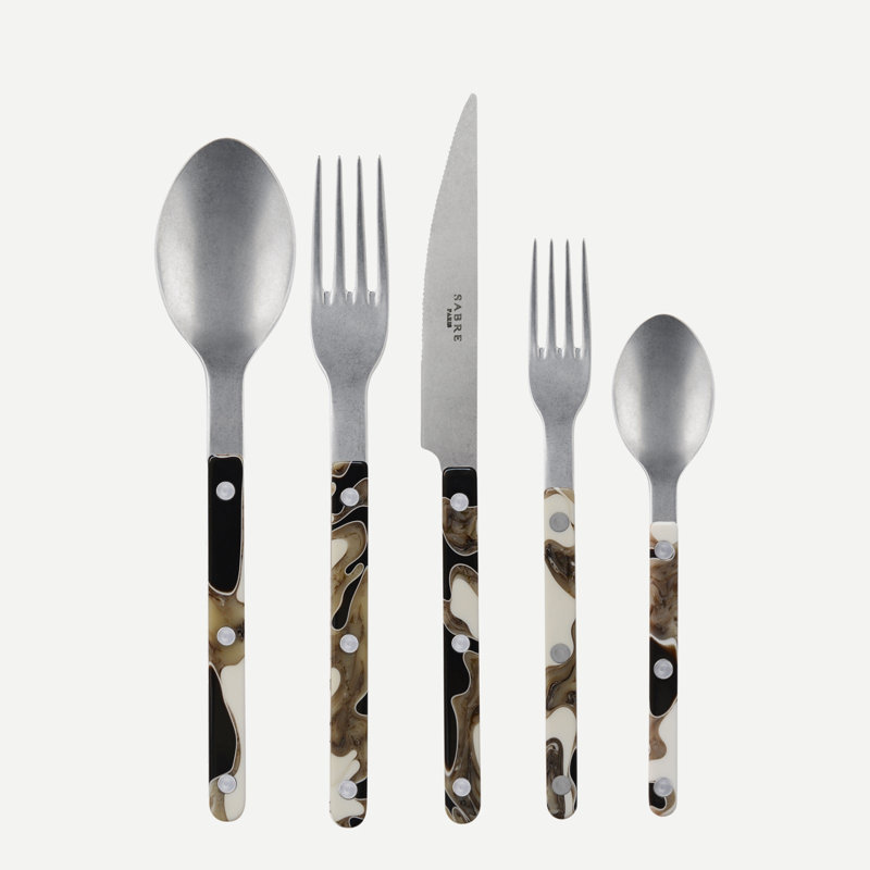 Bistrot Vintage Dune 5 - Piece Stainless Steel Flatware Set - Service for 1, Ivory