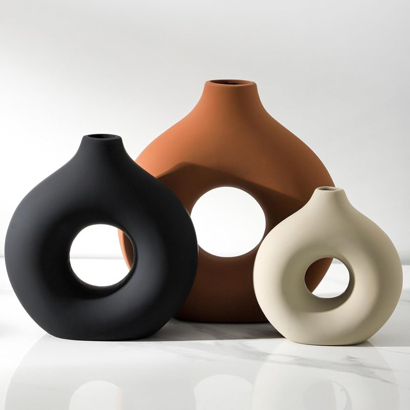 Set Of 3 Small Rust Ceramic Vases