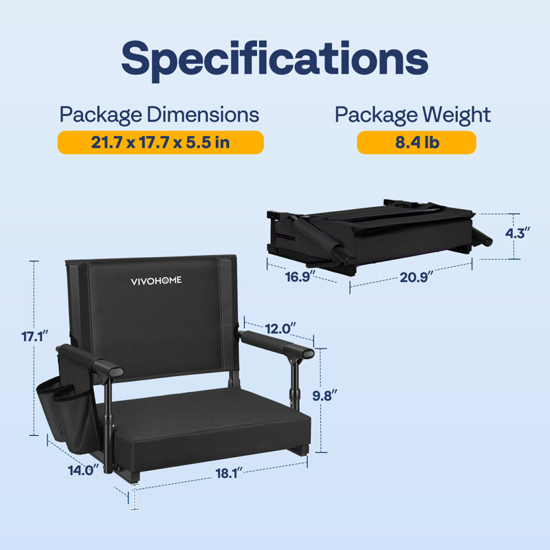 Folding  Stadium Seats With Back Support And Cushion, Black