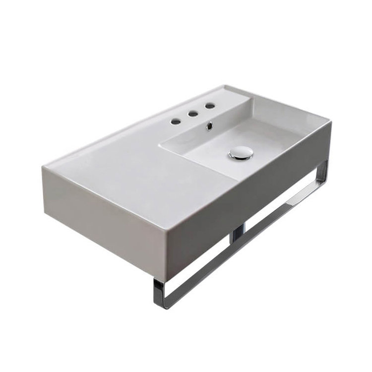 Scarabeo By Nameeks 17.3'' Glossy White Ceramic Rectangular Bathroom Sink with Overflow, Three Hole