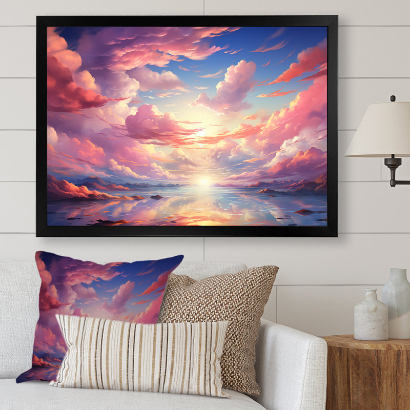 Kawaii Landscape Clouds - Clouds, reproduction d'art sur toile, H 30 po x l 40 po x P 1,5 po, Cadre photo noir