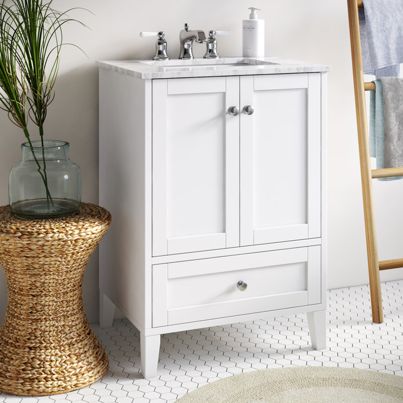 Selma 24'' Single Bathroom Vanity with Engineered Marble Top, White