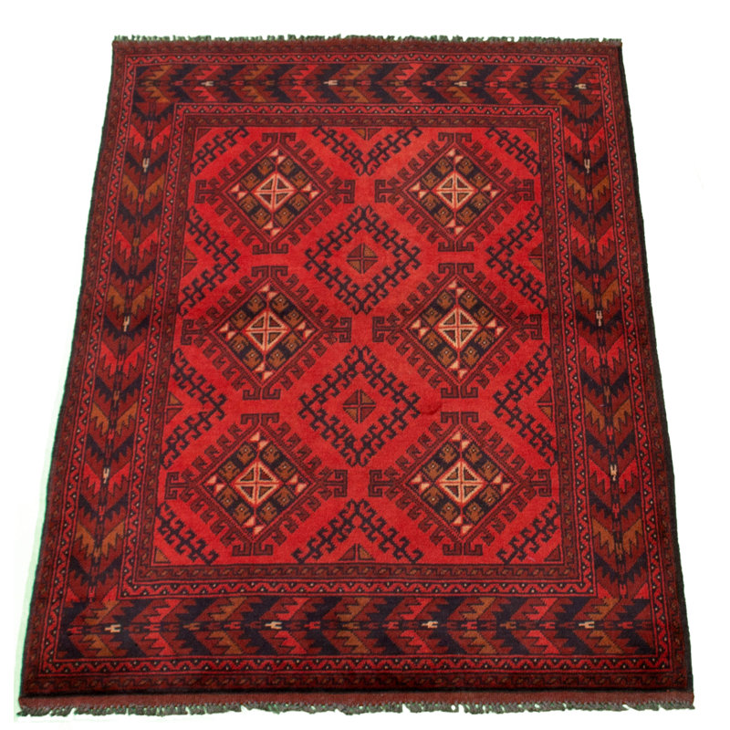 Tapis de zone en laine rouge/noir 3 pi 4 pi x 4 pi 9 po noué la 2019s one-of-kind Allaina