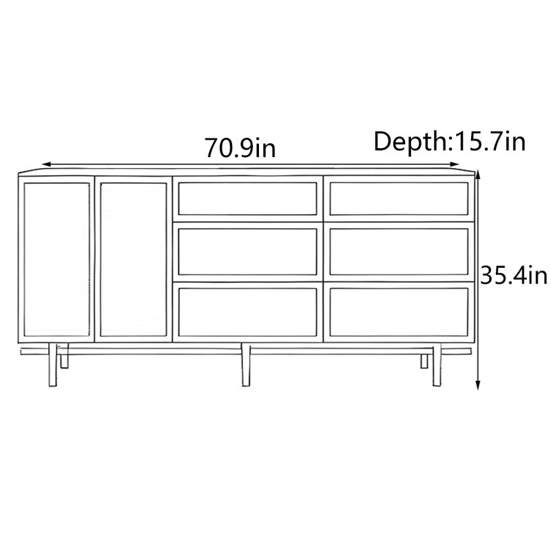 Armoire d'entrée Mid-Century, H 35,4 po x l 70,9 po x P 15,7 po