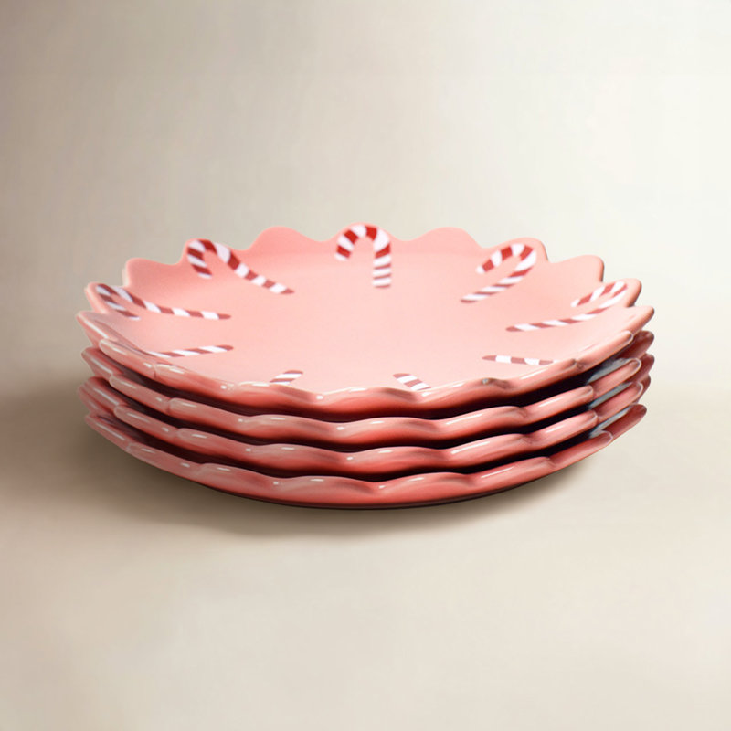 Ensemble de 4 assiettes à salade bonbon et cannelle festonnée 8 pièces Provence, Rose