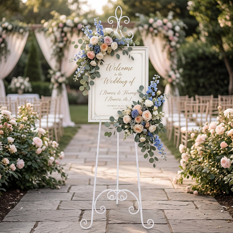 Support de chevalet en métal blanc, présentoir de plancher réglable de 63 pouces pour affiches de mariage, encadrement décoratif, 17,7 x 17,7 x 63 po