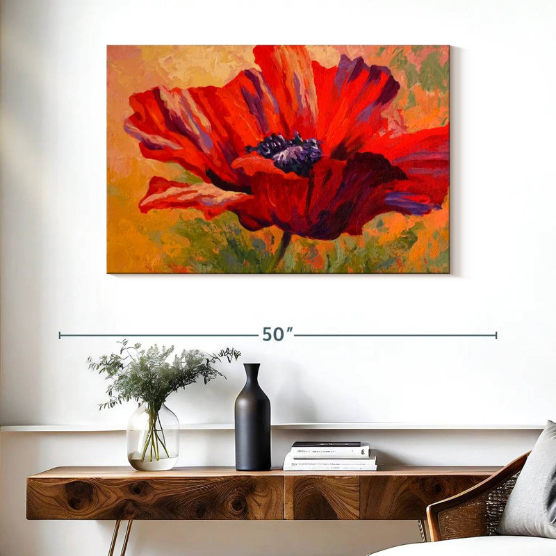 Délicat coquelicot rouge, H 26 po x l 39 po