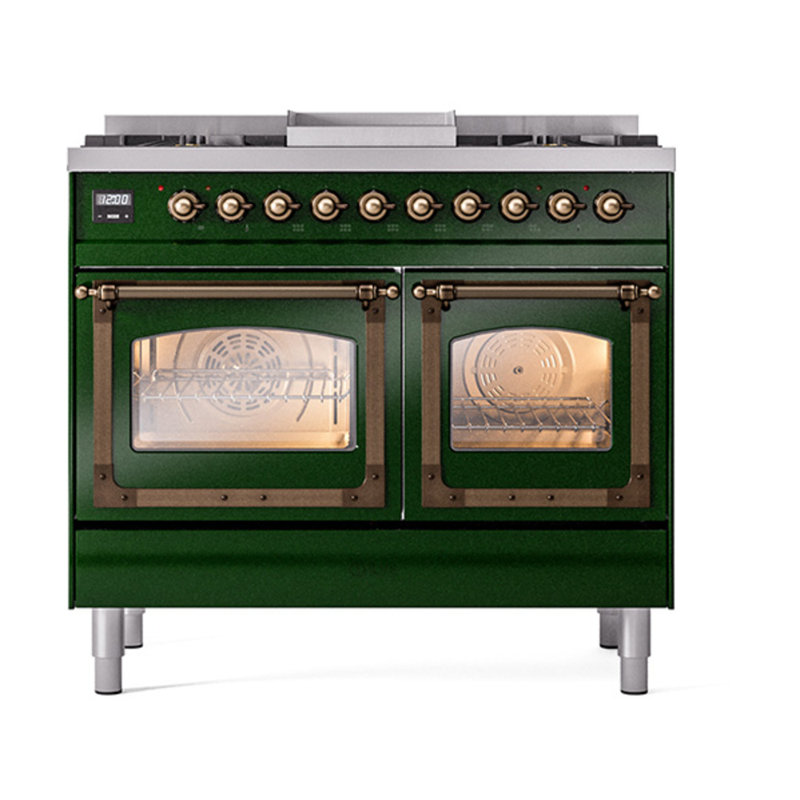 ILVE Nostalgie II Noblesse 40 in Dual Fuel Range, Liquid Propane, Emerald Green/Bronze