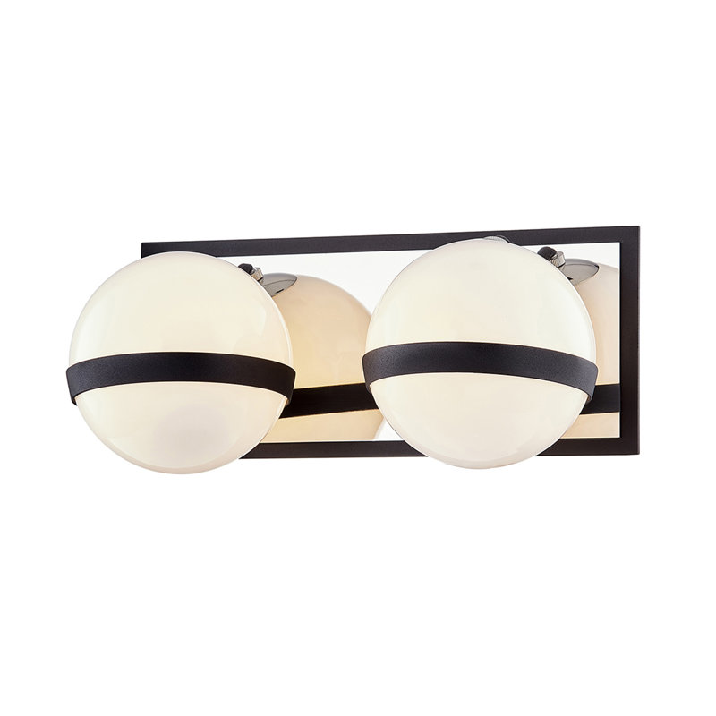 Carbide Black and Polished Nickel Iron Vanity Light with Opal White Glass Shades