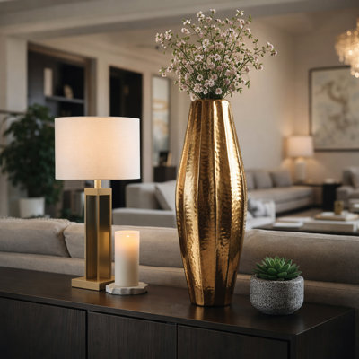 Laynette Modern Metal Floor Vase for Home Decor - Decorative Tall Flower Vase for Living Room and Table Corner Styling - 35", Gold