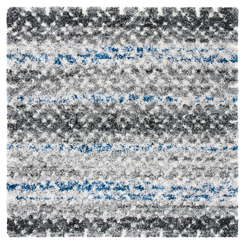 Tapis bleu/ivoire géométrique Eraman, Carré 6 pi 7 po