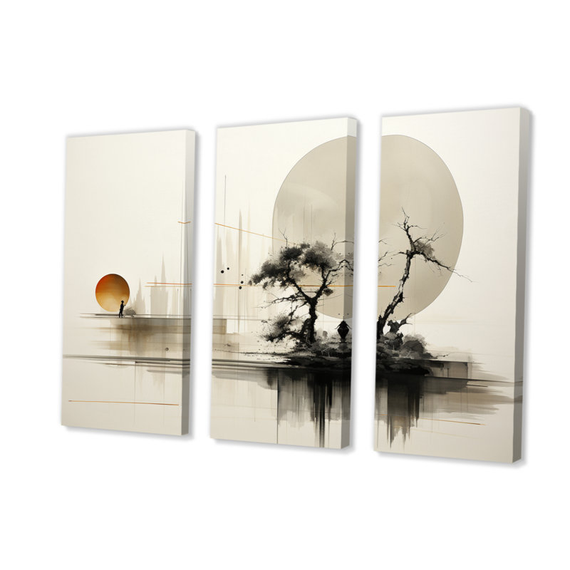 «Asian Art Sumie Zen I» sur toile, reproduction de 3 pièces, H 40 po x l 60 po x P 1 po