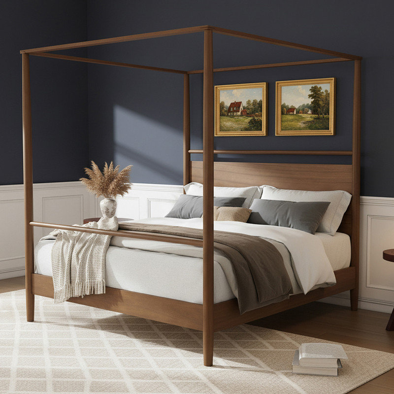 Montel Solid Wood Canopy Bed Frame Four Posters Bed No Box Spring Needed, King
