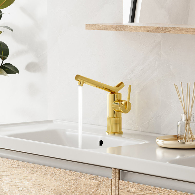 Robinet de lavabo pour salle de bain à poignée simple 8 po H, Doré