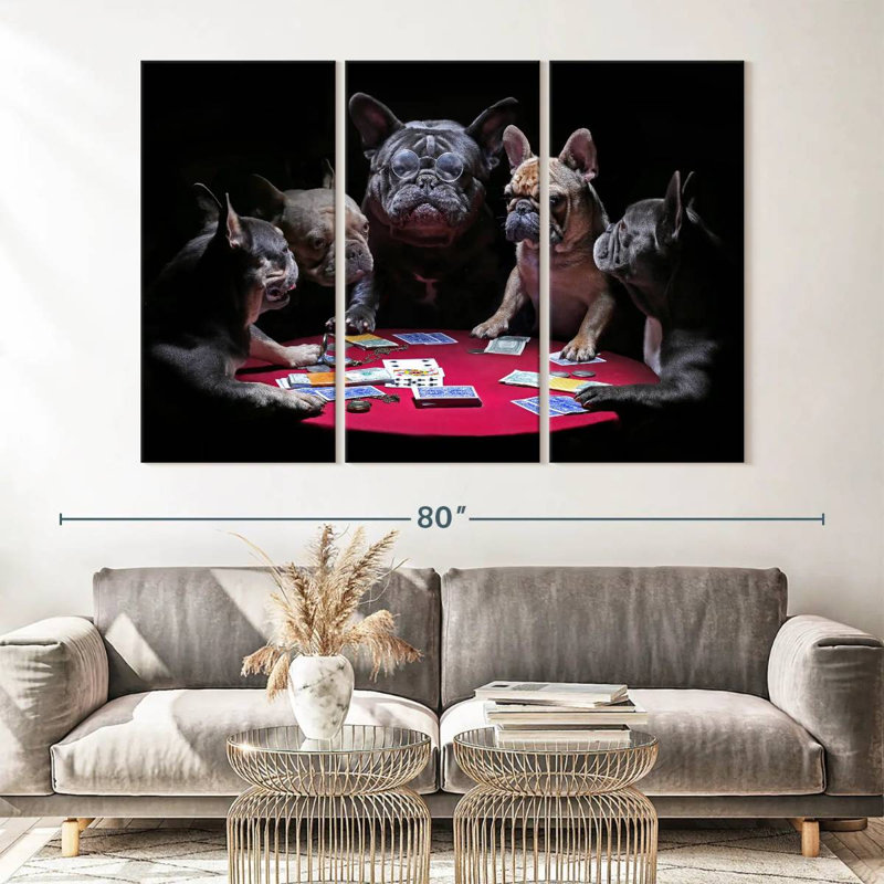 Dogs Play Poker 3 pièces, H 42 po x l 65 po x P 1,25 po