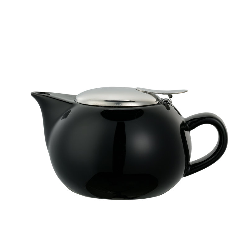 Black Ceramic Round Teapot with Stainless Steel Lid, 10 oz.