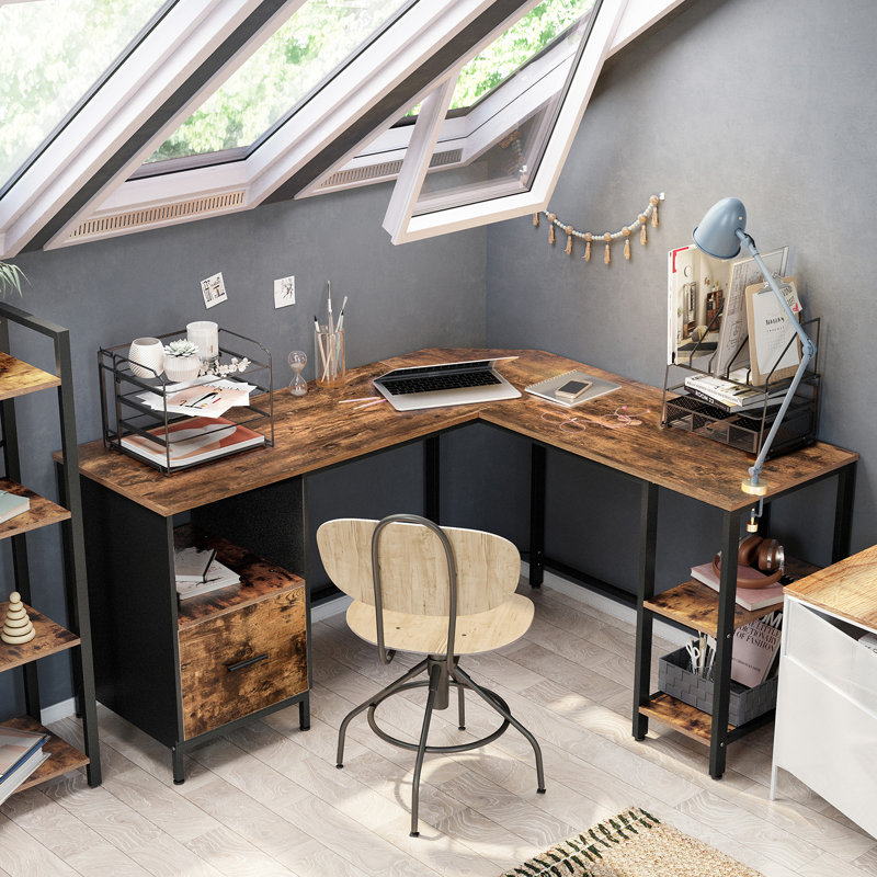 Emmet L-Shaped Metal Base Computer Desk