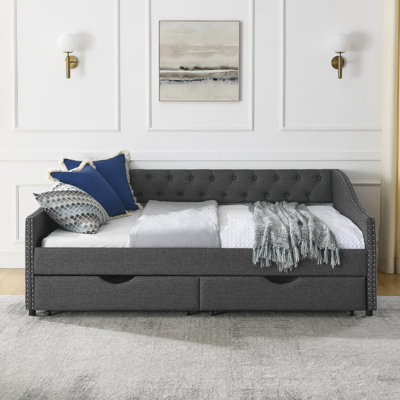 Full Daybed With Drawers Upholstered Tufted Sofa Bed by Red Barrel Studio