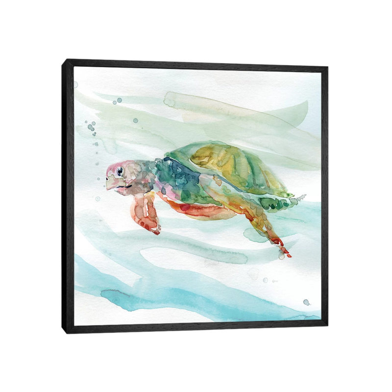 Turtle Tropics II by Carol Robinson - Painting on Canvas, Black Framed Canvas, 66.04 cm H x 66.04 cm W