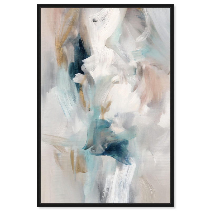 «Whispering Colors III», art abstrait vert par , Cadre flottant noir, H 55 po x l 37 po
