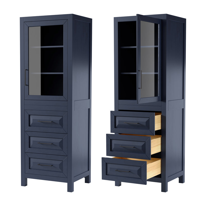Daria Linen Cabinet, Dark Blue/Matte Black Trim