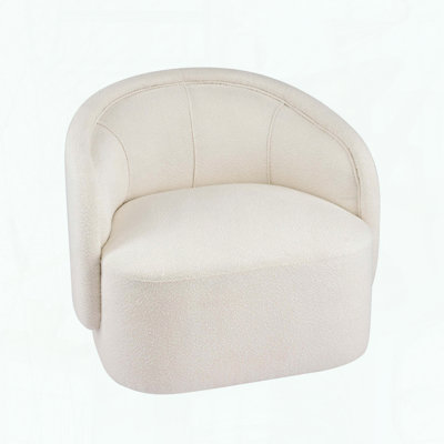 Curved Boucle Accent Chair, Integrated Cushion & Solid Base