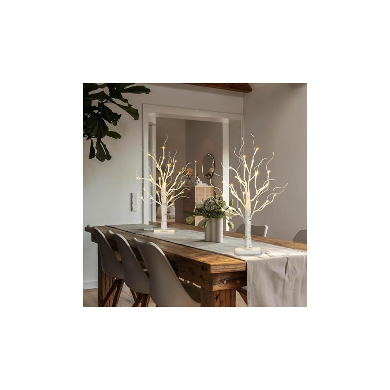 Ensemble de 2 bouleaux éclairés avec 24 lumières DEL blanc chaud, arbres de table artificiels à piles avec minuterie pour Noël, mariages, fêtes et décorations pour la maison