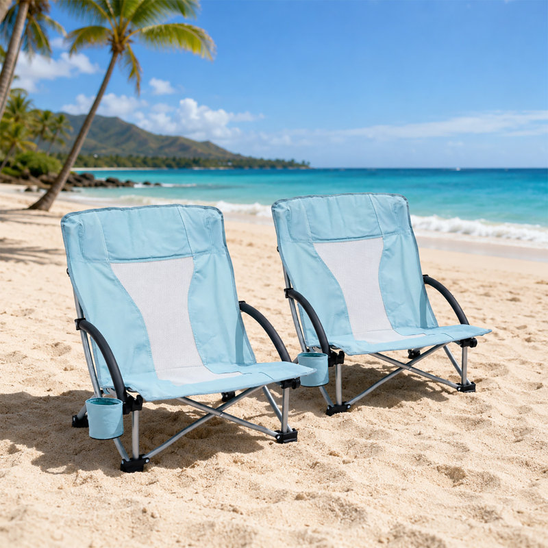 Portable Low Beach Chair for Camping, Picnic, Sporting,Lightweight Camping Chair for Adults,Folding Beach Chair with Cup Holder & Carry Bag