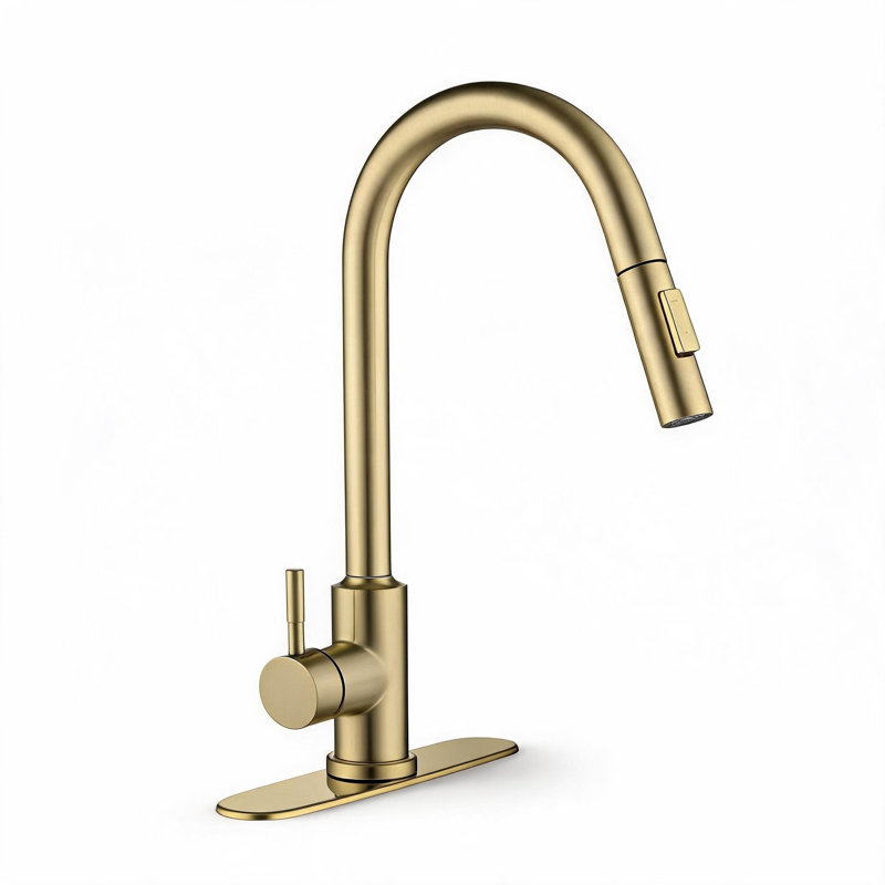 Robinet de cuisine en acier inoxydable doré avec douchette extractible, Doré