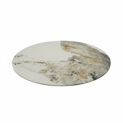 24" Round Marble White Sintered Stone Table Top in "Messy Smear" Design