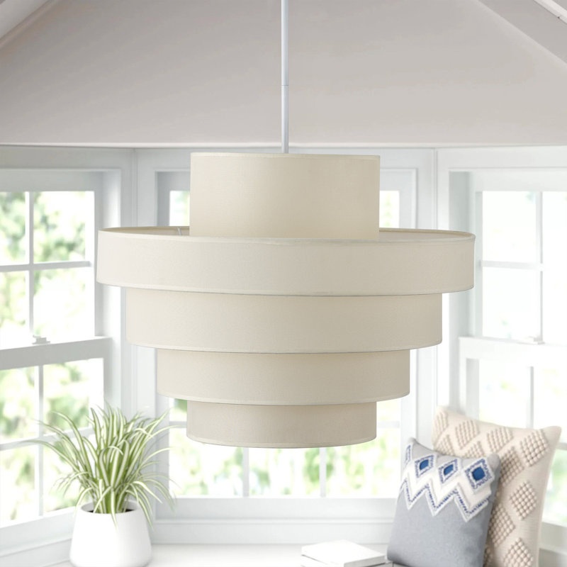 6-lamp beige cloth cover adjustable iron pendant light