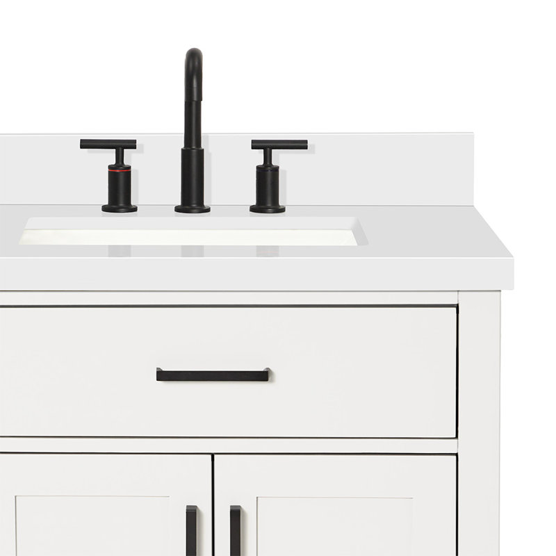 Tidworth 42'' Solid Wood Single Bathroom Vanity with 1.5'' Quartz Top, White, Right, Rectangular