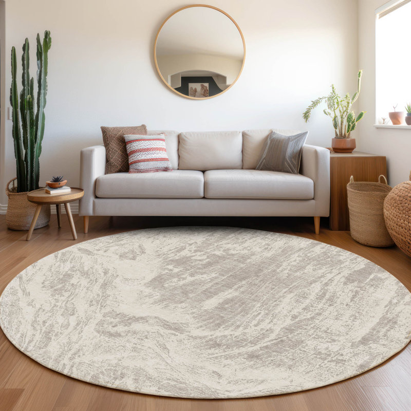 Premium Machine Washable Prisco Beige Rug, Round 8'