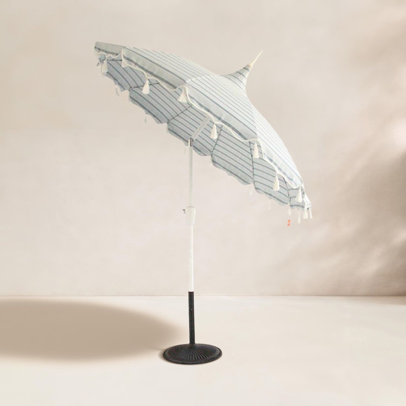 Lillie 7.5ft Pagoda Scalloped Tassel Market Umbrella, Unwind Sky