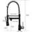 Pull Down Kitchen Faucet, Single Lever, Matte Black Surface, For Contemporary Kitchens Dual Settings, Black+Silver, 360-Degree Swivel