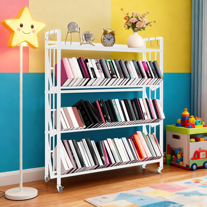 4-Tier Large Capacity Bookshelf With Wheels, White