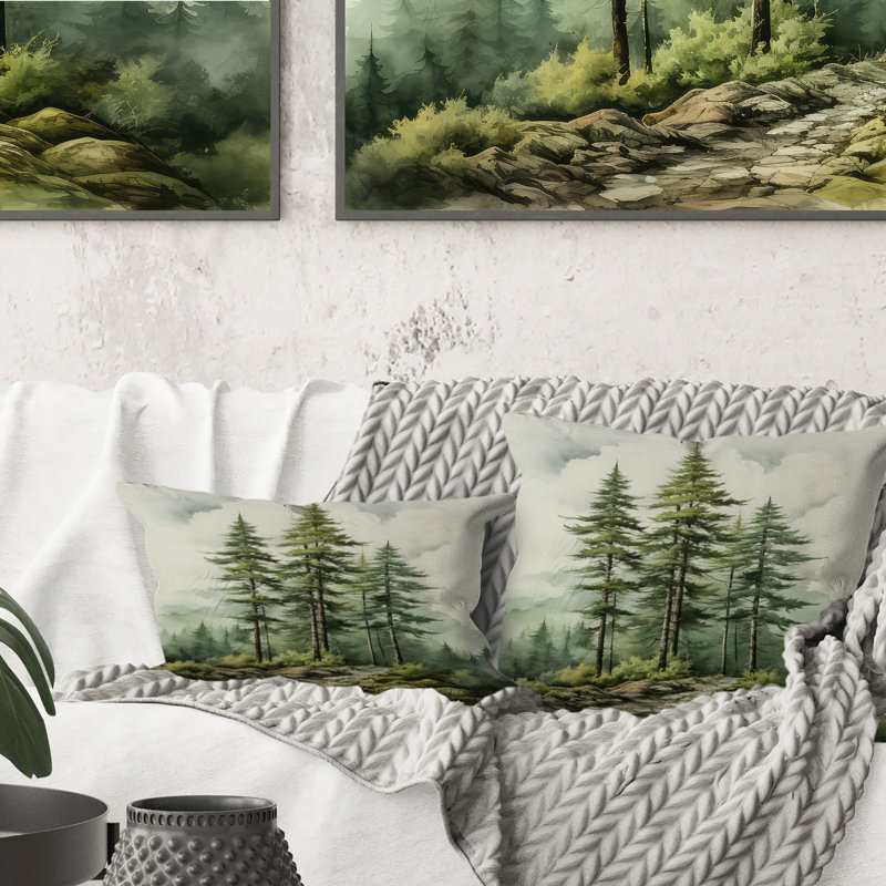 Coussin imprimé Green Pine, H 16 po x l 16 po, Carré